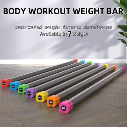 Fitvids Total Body Workout Weighted Bar Weighted Workout Bar Weighted Exercise Bar, Set of 3: 5, 8, 12LBS