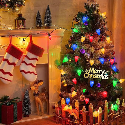 C7 35 LED Battery Operated Christmas Lights,Battery Powered Multicolor Waterproofing Bulbs,13FT 8 Modes with Auto On/Off Time for Xmas Tree Garden Patio Indoor Outdoor Christmas Decorations