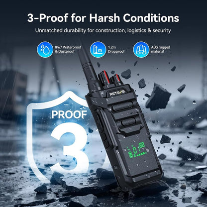 Retevis RT48H Waterproof Walkie Talkies - Rugged Long Range 2-Way Radio with Earpiece | 6-Pack