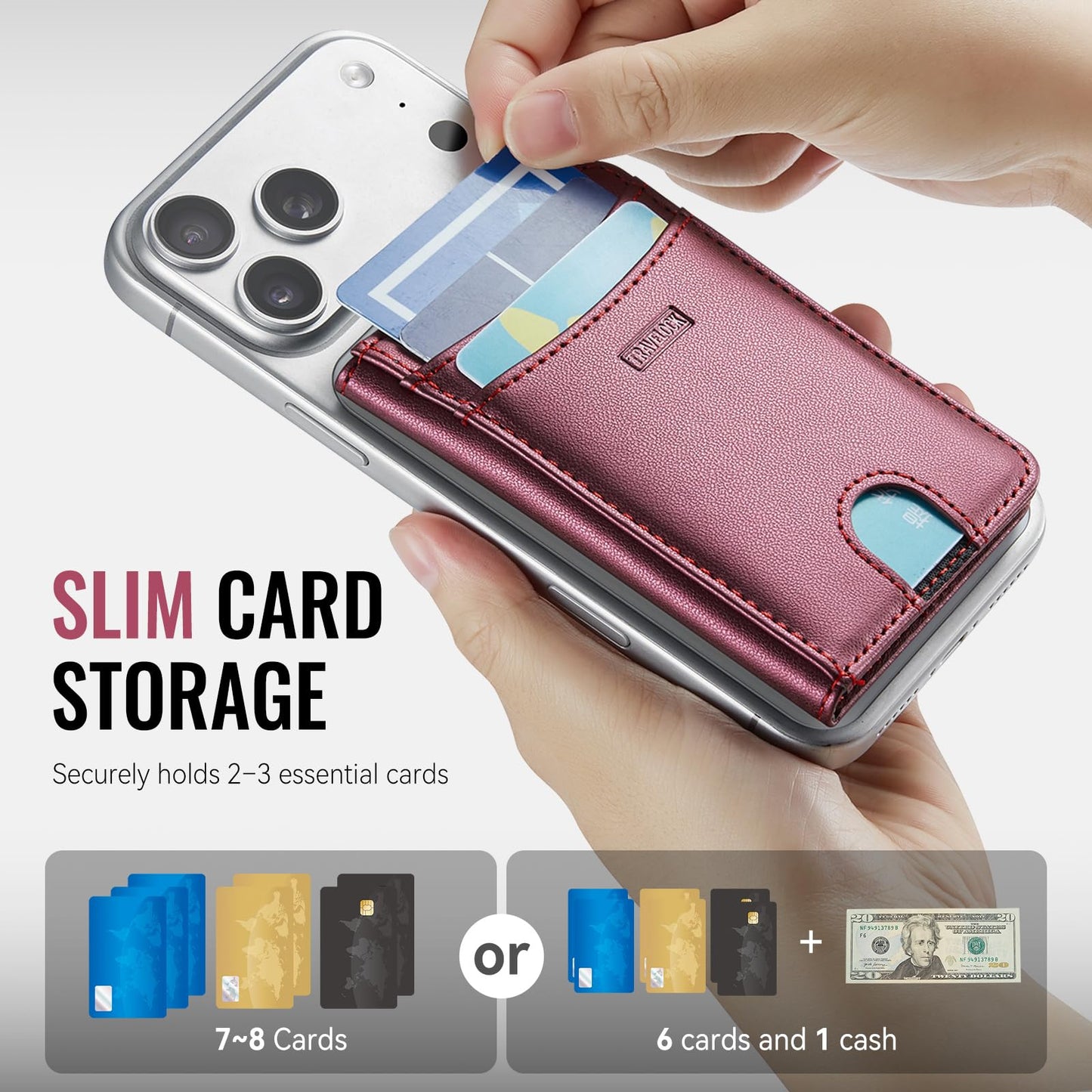 travelock for Magsafe RFID Anti-Theft Phone Wallet, Magnetic Desktop Phone Stand, Ultra-Thin Business Travel Leather Textured Card Holder, for All iPhones, Samsung, Galaxy Phones and Phone Cases.