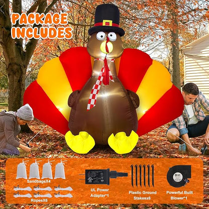 Sizonjoy Inflatable Turkey Decorations,6 Ft Thanksgiving Inflatables Outdoor Decorations with Built-in LED Lights & Fan Outdoor Thanksgiving Decor