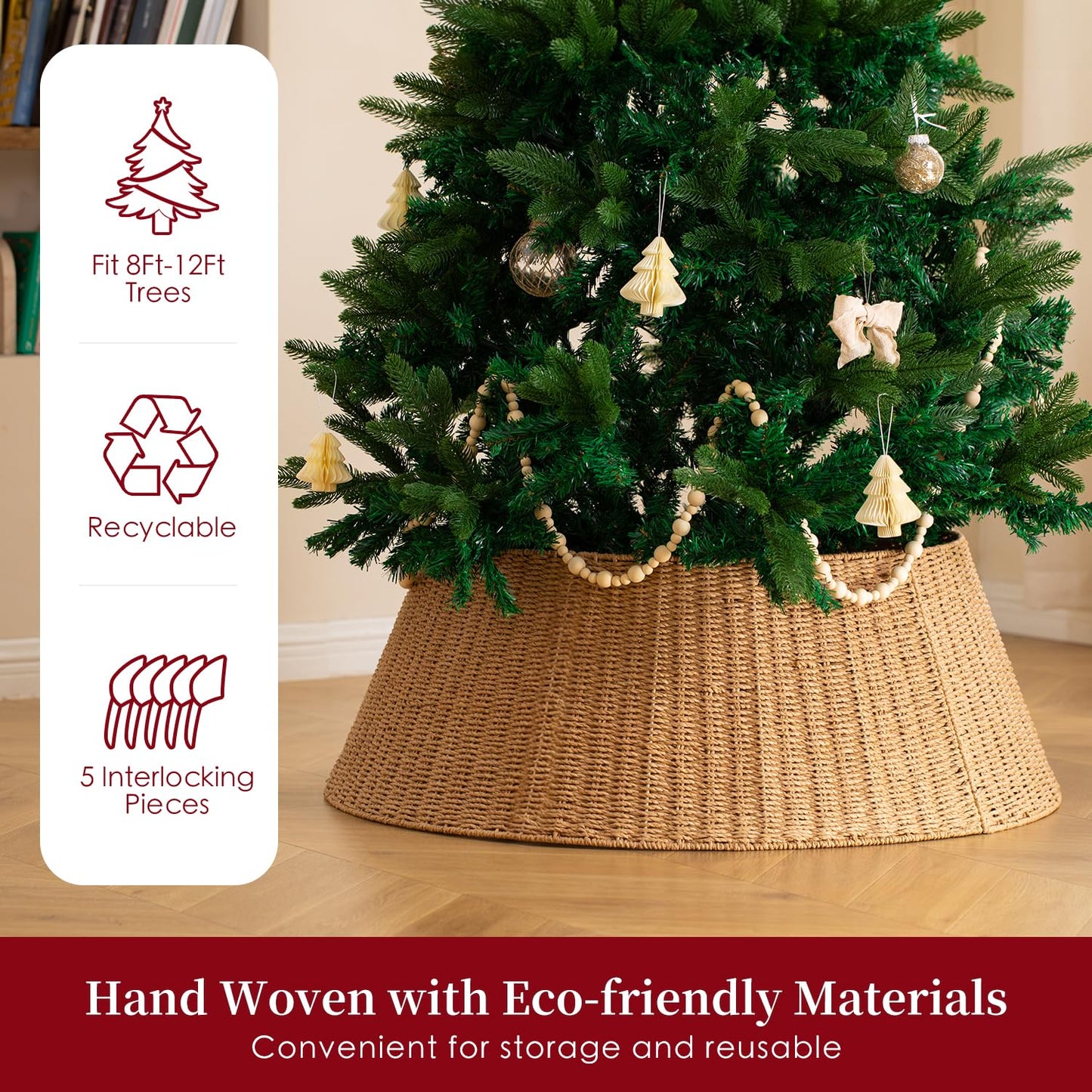 36in Extra Large Christmas Tree Collar - Wicker Woven Tree Collars for Artificial Trees - Large Rattan Rustic Farmhouse Basket for Tree Base Cover with Cord Cut-Out for 7.5ft 9ft 12ft Tree(Natural)