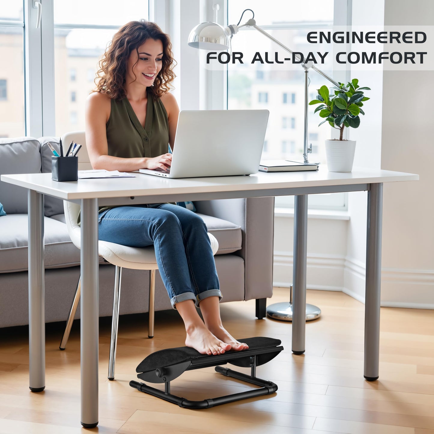 Under Desk Foot Rest – Adjustable Ergonomic Foot Rest with Steel Frame & Memory Foam Cushion, Soft Velour Finish for Superior Comfort, Designed to Improve Posture & Relieve Leg Pressure | ErgoNest™
