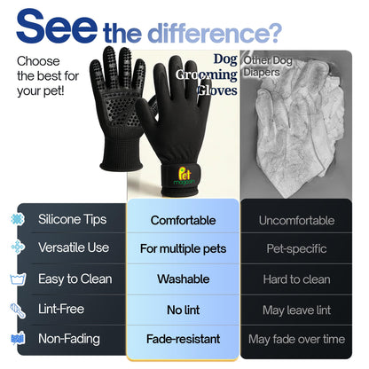 PET MAGASIN Dog Washing Gloves, Grooming Gloves for Dogs, Dog Brush Glove & Pet Hair Removal Glove for Easy Grooming & Bathing, High-Density Silicone for Gentle Pet Care (Black, Medium)