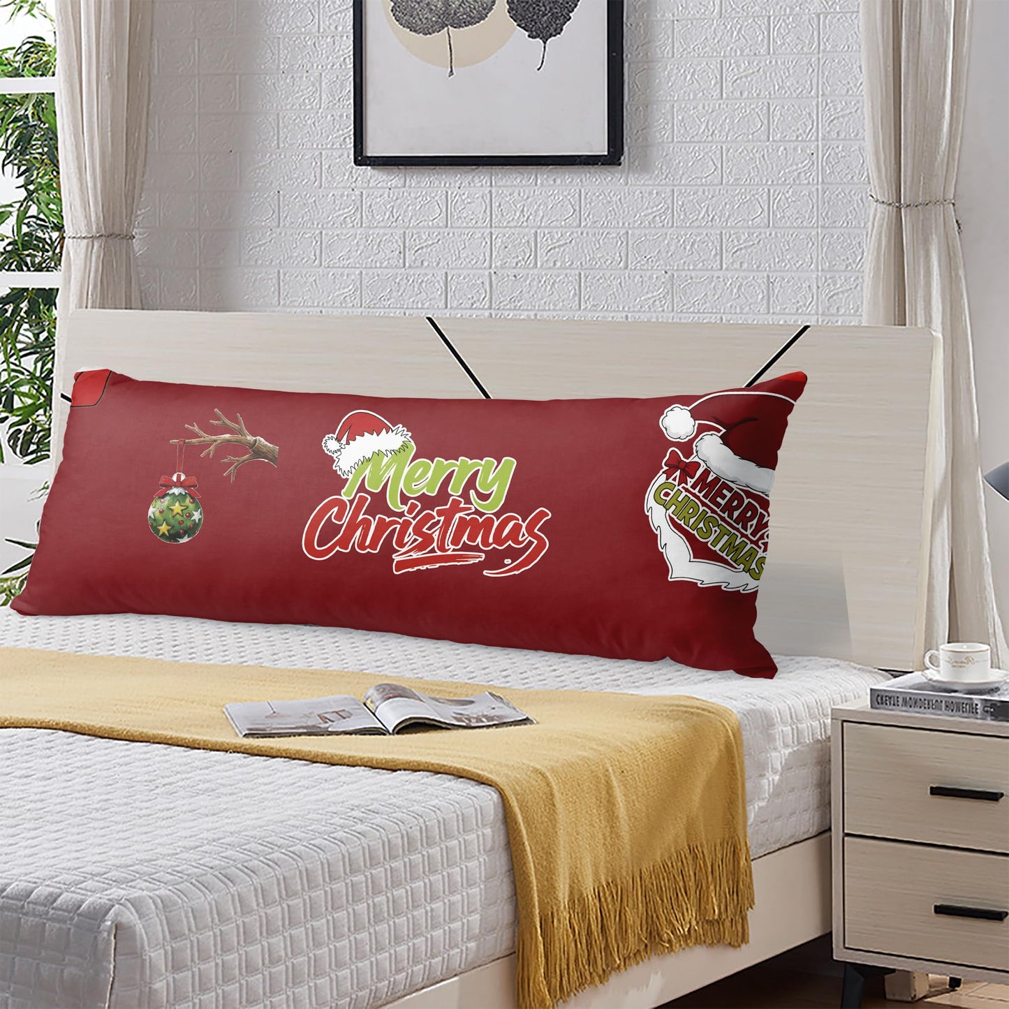 Cuteiush Christmas Body Pillowcase Xmas Holiday Red Large Body Pillowcovers Winter Sofa Home Decoration Cushion Pillow Protector 20x54inch