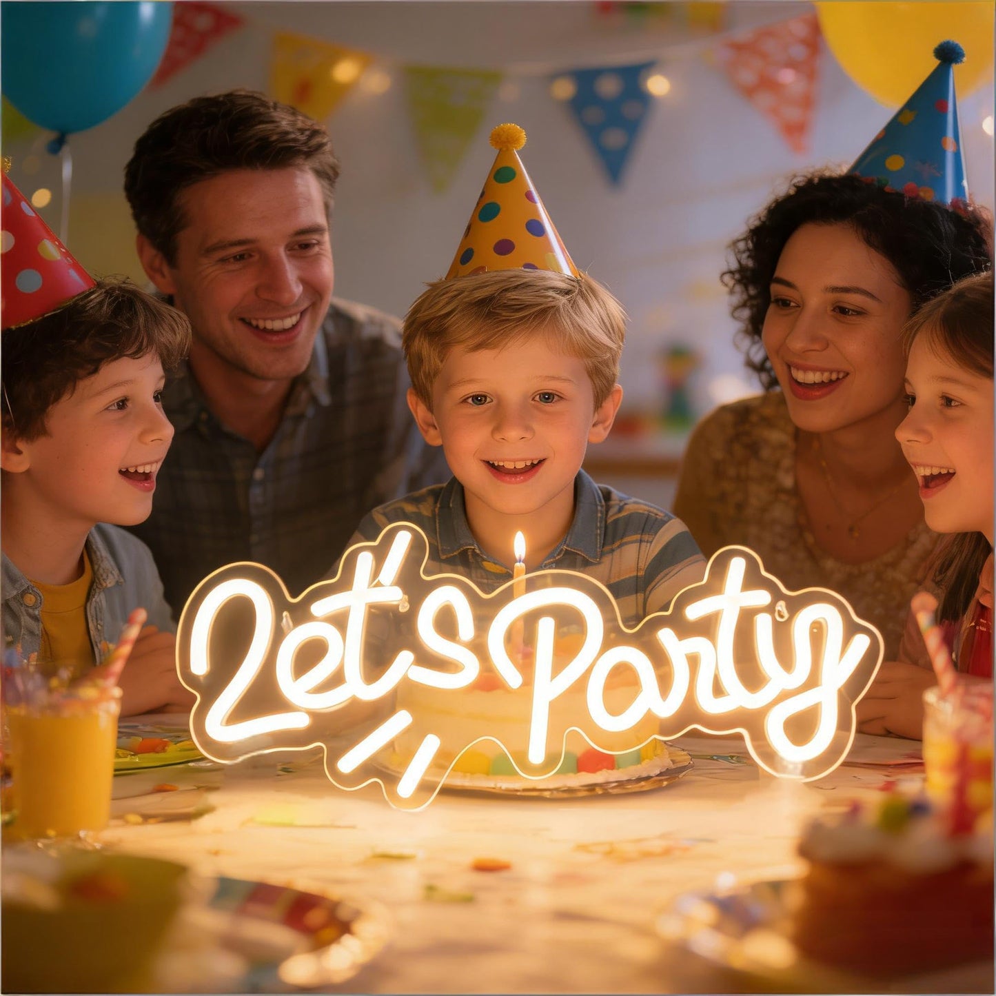 Lets Party White LED Neon Sign, USB Powered Decorative Neon Light for Home Living Room Birthday Party Space Wall Table Decor, Dimmable Light Up Sign 16.3 x 7.1 In
