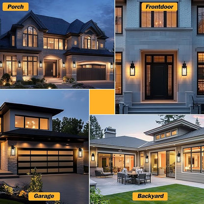 19" Dusk to Dawn Outdoor Lighting 2 Pack, Large Outdoor Wall Lights Dusk to Dawn, Black Sensor Porch Lights Exterior Lighting Fixtures Wall Mount for House Garage -with Gold Trim