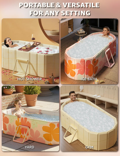 LoMoTive Portable Bathtub Ice Bath Tub - Foldable Collapsible Bathtub for Adult Shower Bathroom Hot SPA Soaking Cold Plunge Tub Freestanding Bathtub 47"Lx22"Wx20"H Pink