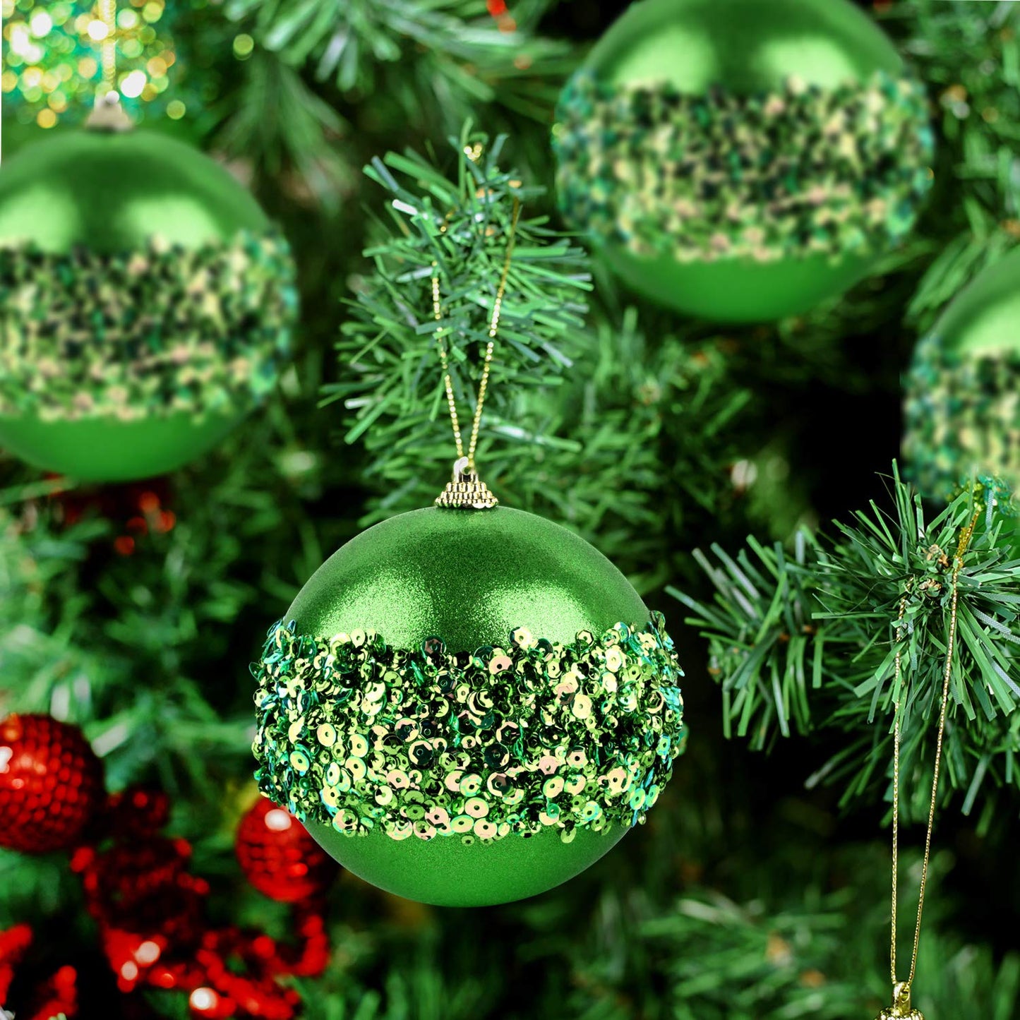ZHANYIGY 4pc Green Christmas Ball Ornaments, 4pc Set Red Shatterproof Christmas Decorations Tree Balls for Xmas Trees Wedding Party Holiday Decorations
