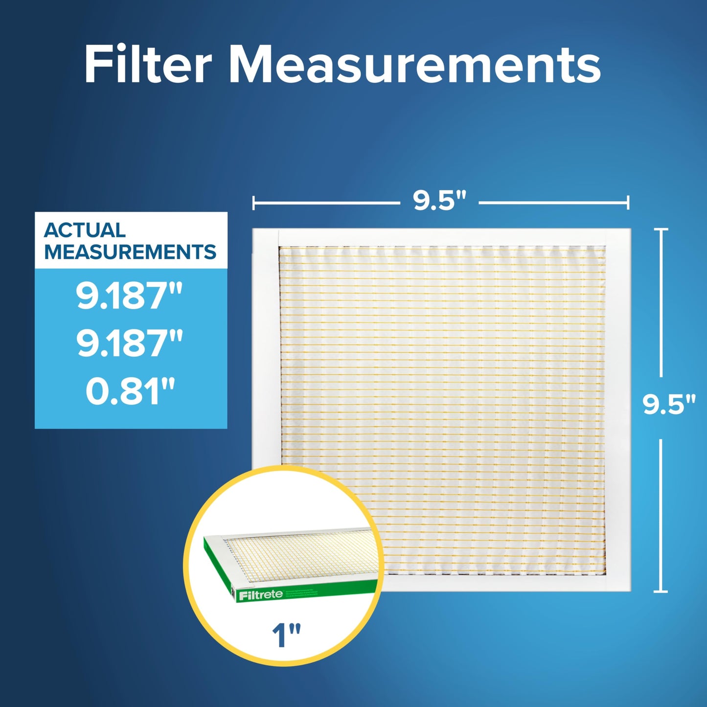 Filtrete 9.5x9.5x1 AC Furnace Air Filter, MERV 8, MPR 700, Tough on Pollen, Easy on Airflow, 3-Month Pleated 1-Inch Electrostatic Air Cleaning Filter, 4-Pack (Actual Size 9.187 x 9.187 x 0.81 in)