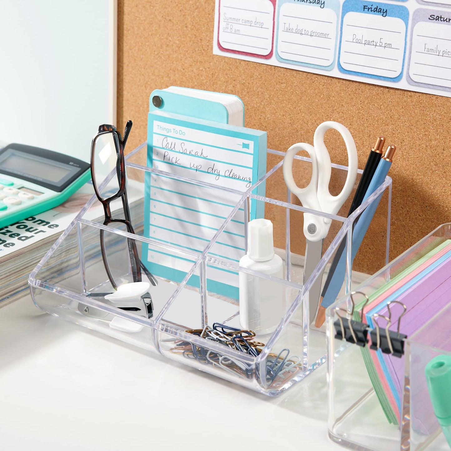 STORi Clear Plastic Vanity Makeup Organizer | 6-Compartment Holder for Brushes, Eyeshadow Palettes, & Beauty Supplies | Curved Front Design | Made in USA