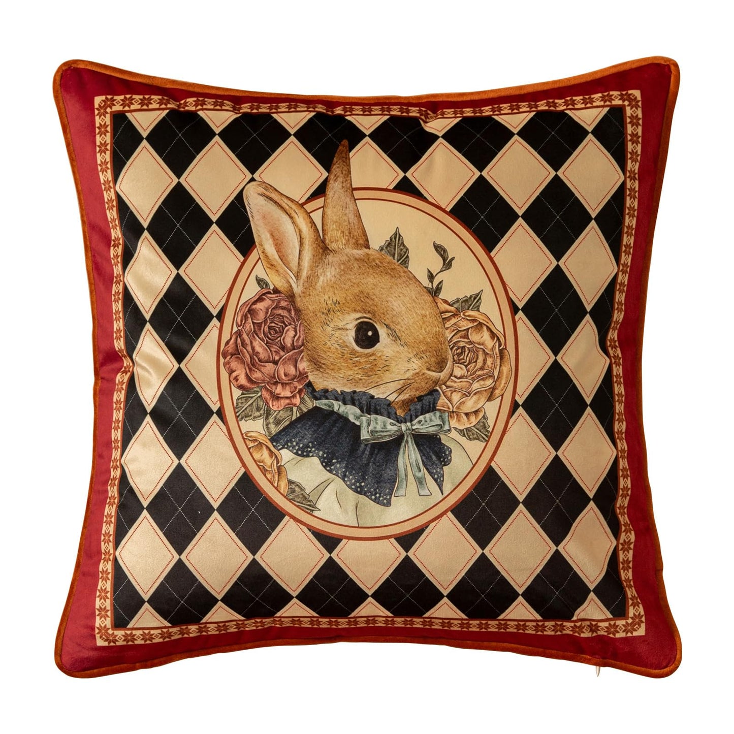 Livebee Bunny Checkered Pillow Cover Decorations, Velvet Euro Sham Covers Decorative Throw Pillow Covers 18x18 for Couch Sofa Bed Home Decor