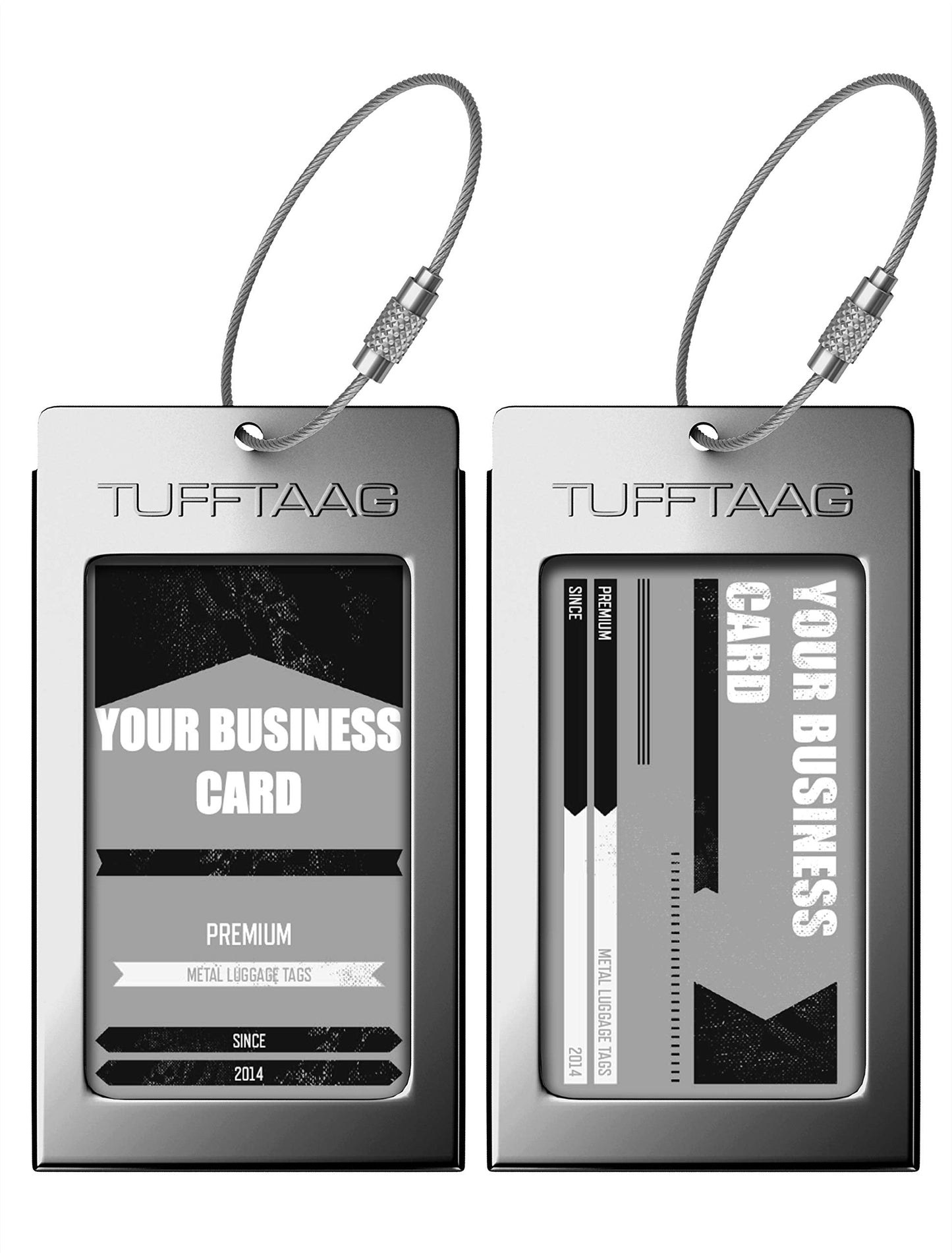 Luggage Tags Business Card Holder by TUFFTAAG - Durable Travel ID Bag Tag, Gunmetal, 2 Tags