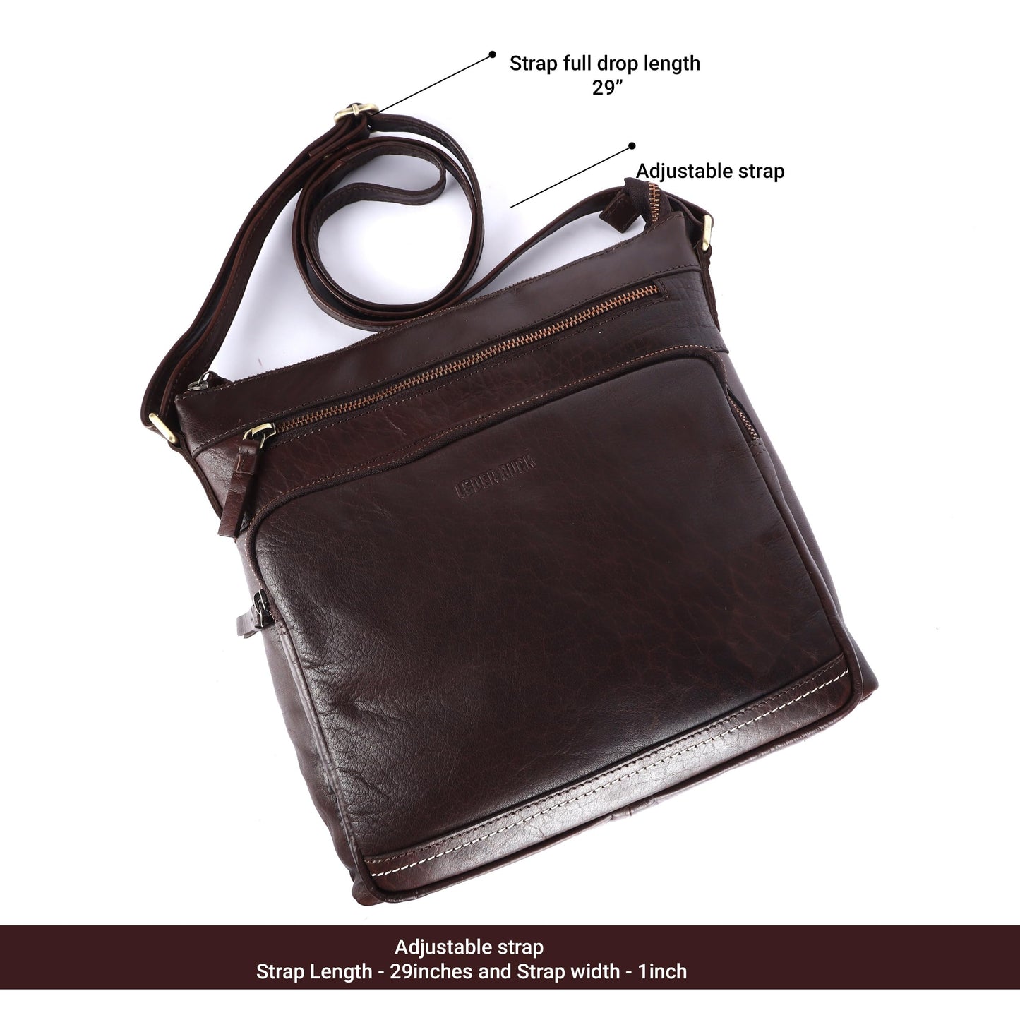 LEDERBUCK Olga Women's Extra-Large Genuine Leather Crossbody Purse – Soft Triple-Zip Shoulder Bag (Brown)