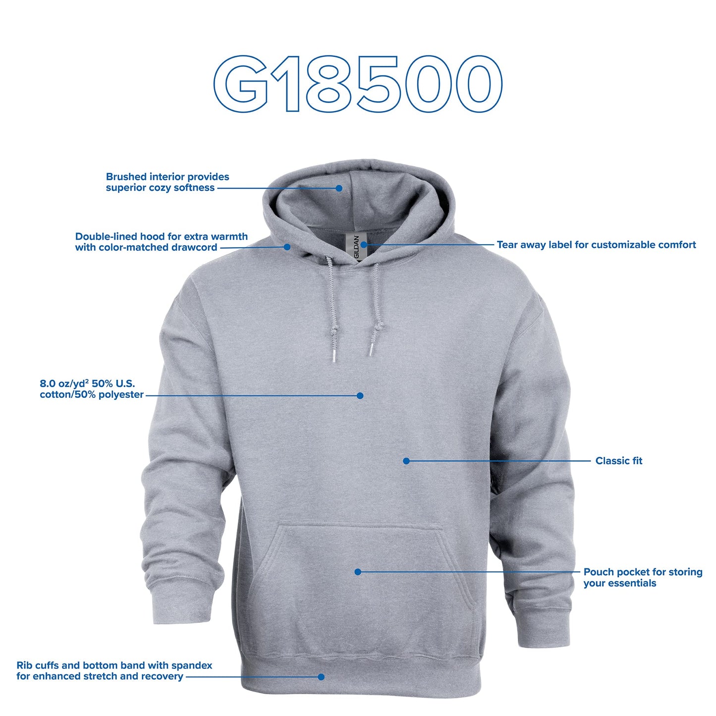 Gildan Adult Fleece Hoodie Sweatshirt, Style G18500, Multipack, Antique Sapphire (1-Pack), Small