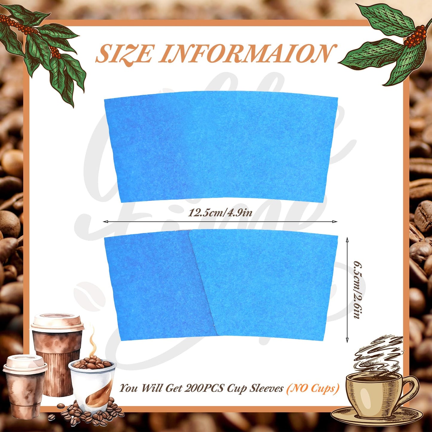 zsccxq Disposable Coffee Cup Sleeves Corrugated Kraft Paper Coffee Cup Sleeves Holder Protective Insulated Heat Espresso ForHot Drinks 8-24oz (Baby Blue, 200 Pcs)