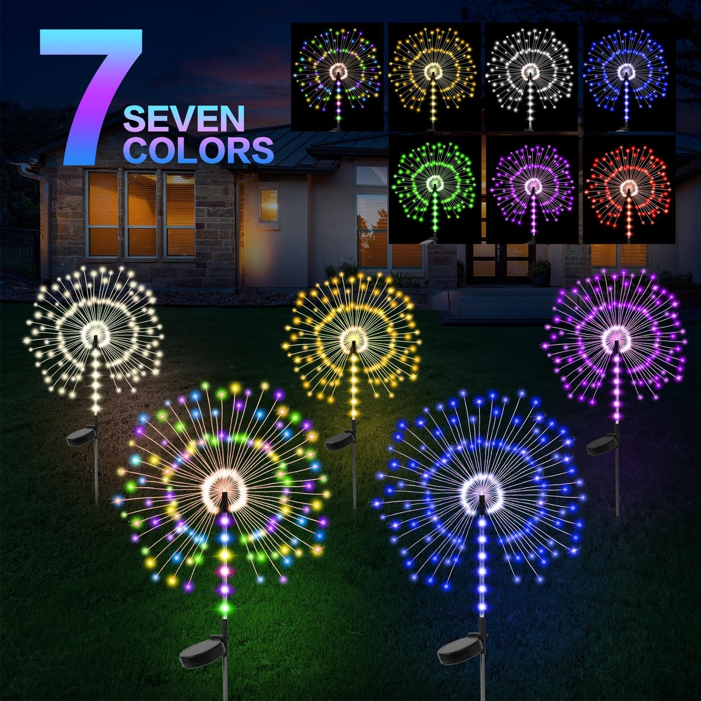 2 Pack 250LED Solar Garden Lights Outdoor, Dual Lighting Modes Firework Lights Solar Powered, Waterproof Twinkle Fairy Light Outside for Yard Patio Pathway Christmas Party Decorative（Purple