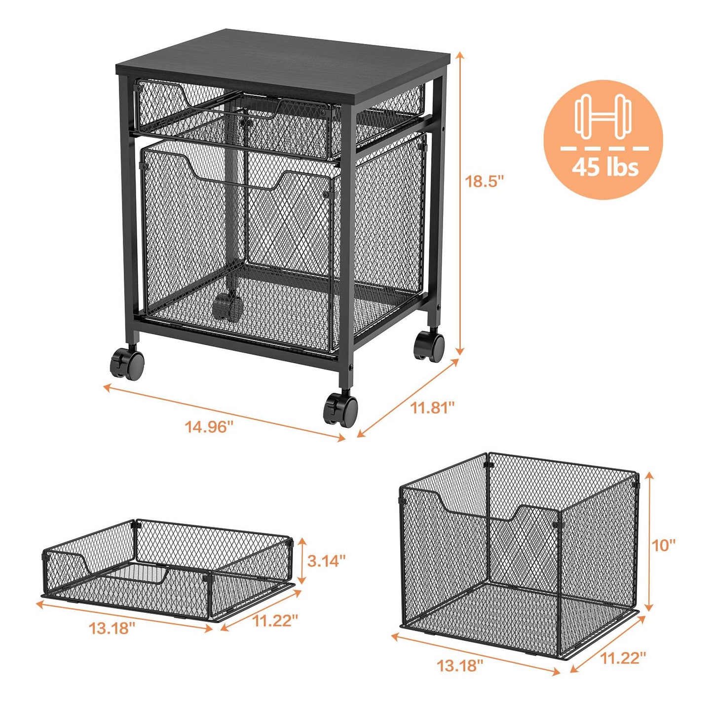 Rolling File Cabinet Cart, Printer Stand with Storage Drawer, Mobile Filing Cabinet on Lockable Wheel, Printer Cart with Hanging File Folder Organizer Beside Under Desk for Office Home(Patent Pending)