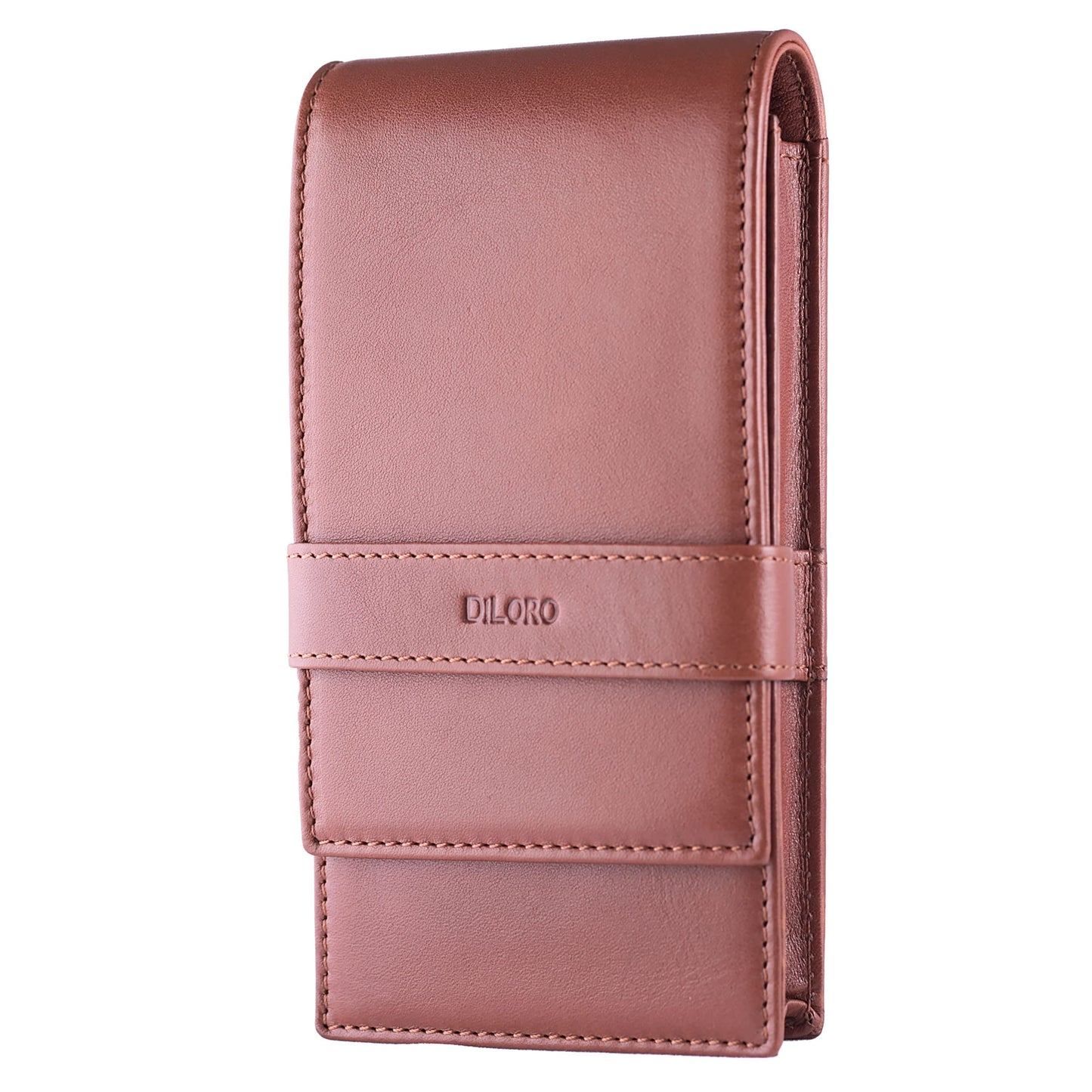 DiLoro Leather Quad Pen Case Pencil Pouch Holder for Four Fountain Ballpoint Rollerball Pens and Pencils (Nappa Bugatti)