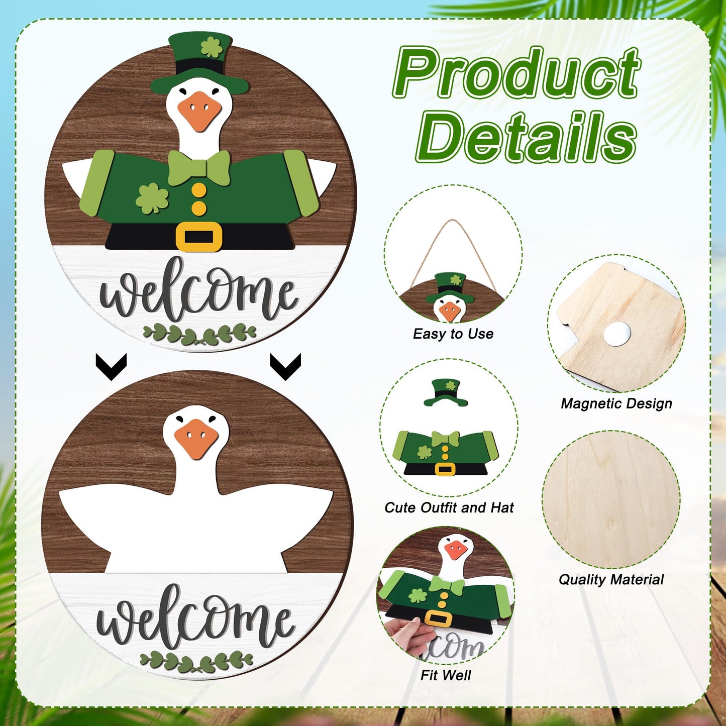 Weysat 25 Pcs Interchangeable Wooden Goose Decor, 11.8 Inch Holiday Seasonal Welcome Changeable Geese Signs Rustic Farmhouse Front Door Round Wreaths Wall Hanging Decorations for Porch Home Outdoor