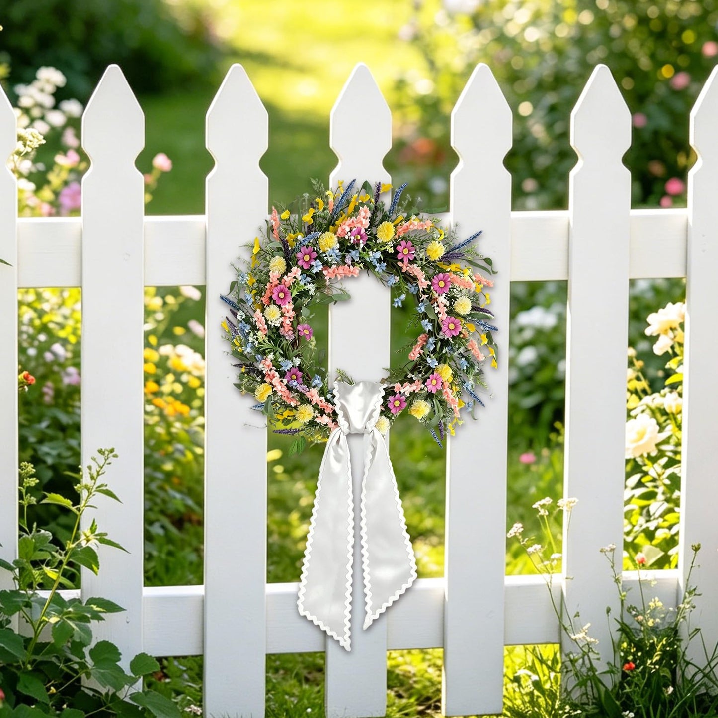 LITURTOO 4 Pcs Scalloped Wreath Sash for Front Door, 59 x 4 Inch White Wreath Ribbons for Monogram Embroidery, Garland, Wedding Arch, Bridal Shower, Baby Shower, Christmas, Farmhouse Porch Decor