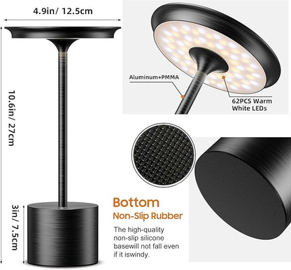 Cordless Table Lamp, Portable Rechargeable 6000mAh Outdoor Table Lamp, 3 Color Stepless Dimming Battery Powered Lamp, LED Table Light for Dinner/Restaurant/Outdoor (Black)