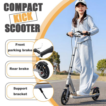 CUIOT Scooter for Kids 8-12, Teens and Adults, Folding Kick Scooter with Adjustable Height, 8IN Big Wheels Scooters W/Anti-Shock Suspension, Up to 300 Lbs, Bearing ABEC9 (Silver)