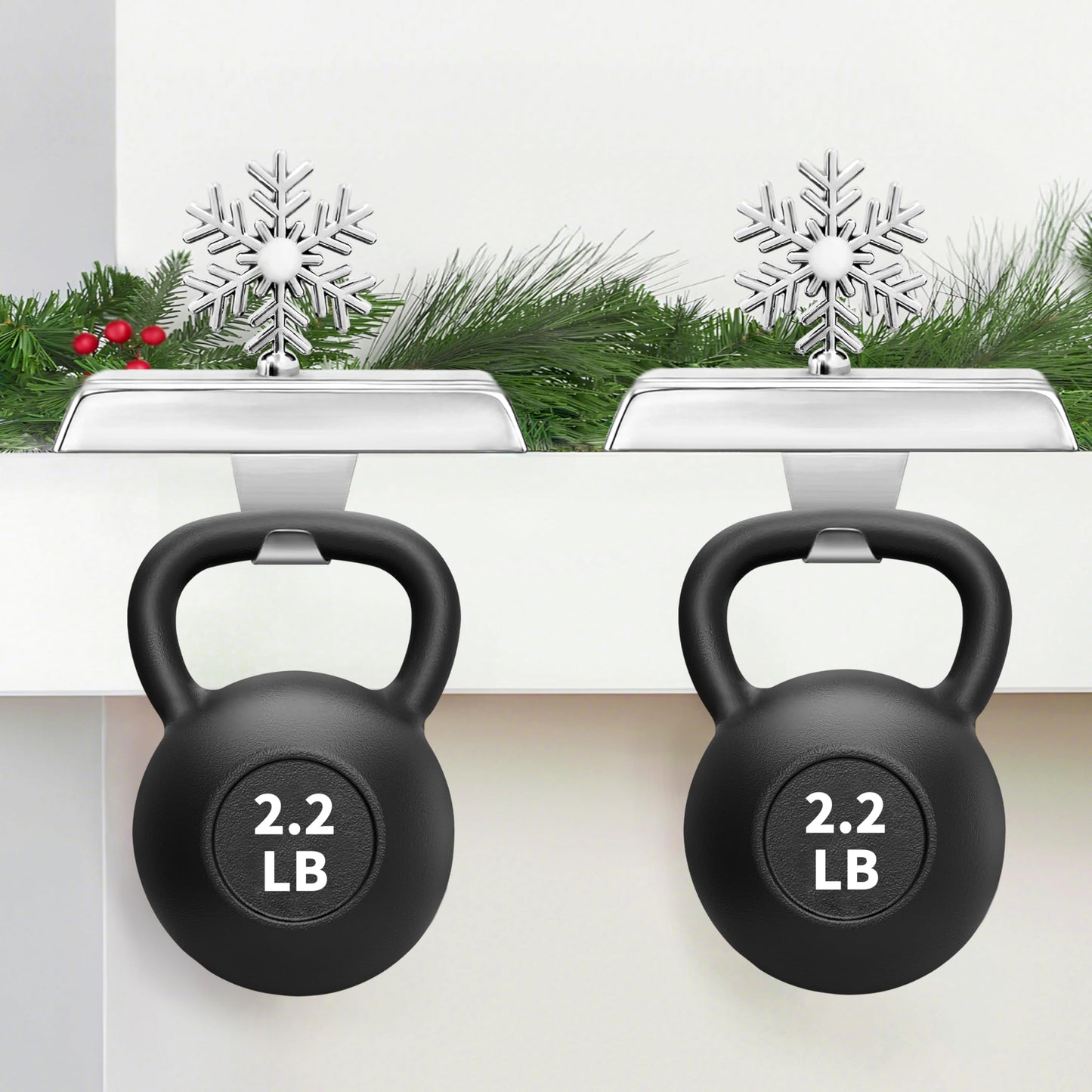 SYITCUN Stocking Holders for Mantle, 4 Pcs Weighted Christmas Stocking Holder, Magnetic Silver Snowflakes Stocking Hooks for Fireplace