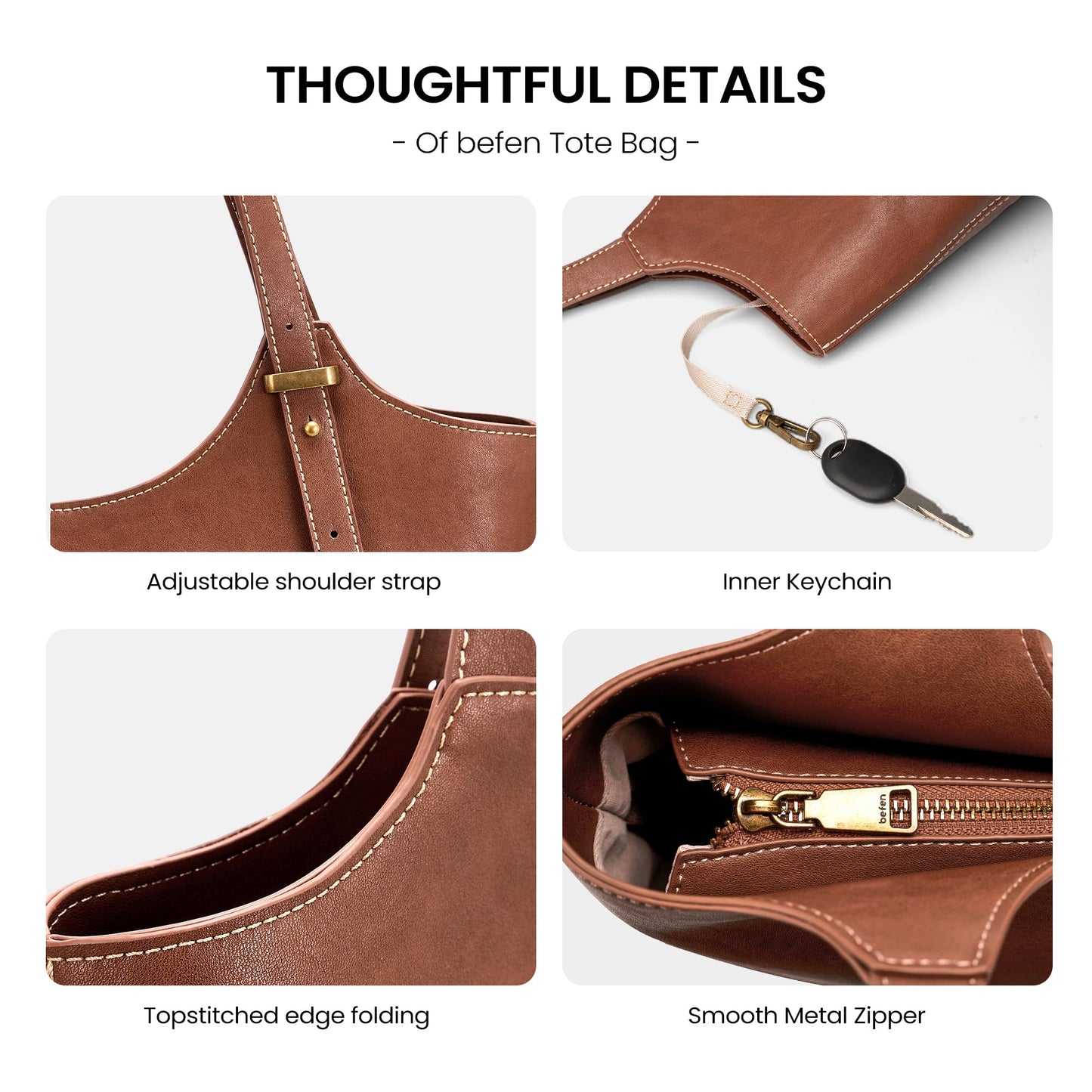 befen Genuine Leather Tote Bags for Women Work, Real Brown Leather Shoulder Handbags Zippered Satchel Purses with Adjustable Strap for Casual Shopping Travel Taupe, Brown