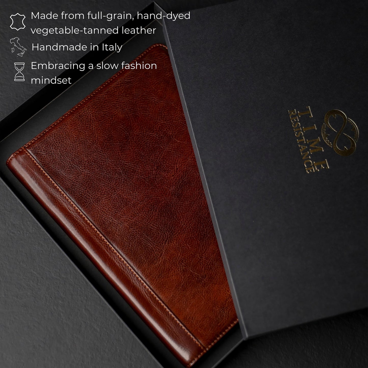 Time Resistance Leather Portfolio – Tablet size Leather Document Case – Small Briefcase Made in Italy (Brown)