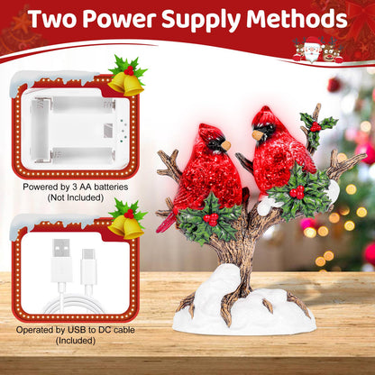 9.8 inch Christmas Snow Globes Cardinal with Music 6H Timer USB and Battery Powered Lighted Glitter Water Lantern Cardinal Snow Globe for Christmas Festival Decoration Gifts