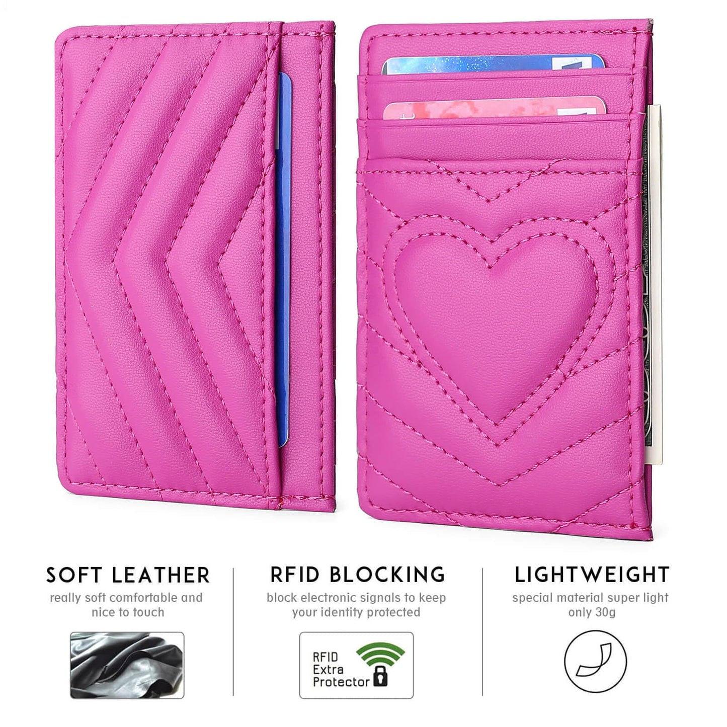 AUNER LEATHER Birthday Gifts for Teen Girls - Graduation Gifts for 10 11 12 13 14 15 16 Year Old Girl, Cute Heart Trendy Stuff, Quilted Leather Card Holder Slim Front Pocket Wallet for Teenage Girls