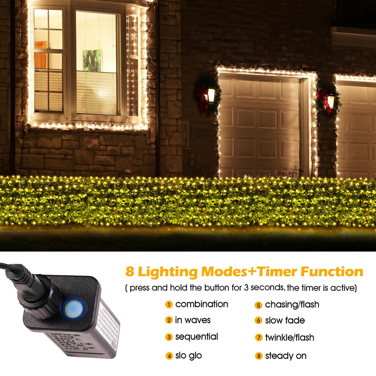 BlcTec Christmas Net Lights, 200 LED 8.4ft x 5.2ft Outdoor Christmas Lights with 8 Modes, Timer, Connectable, Waterproof Design for Trees, Bushes, Shrubs Outdoor Christmas Decorations, Warm White