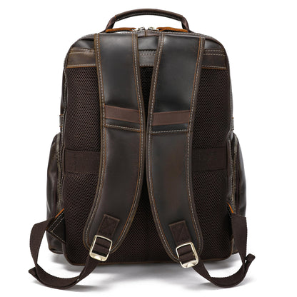 LANNSYNE Vintage Mens Full Grain Leather Backpack Fits 17.3 Inch Laptop, Large Casual Rucksack Shoulder Bag For Travel/Camping/Hiking-Brown