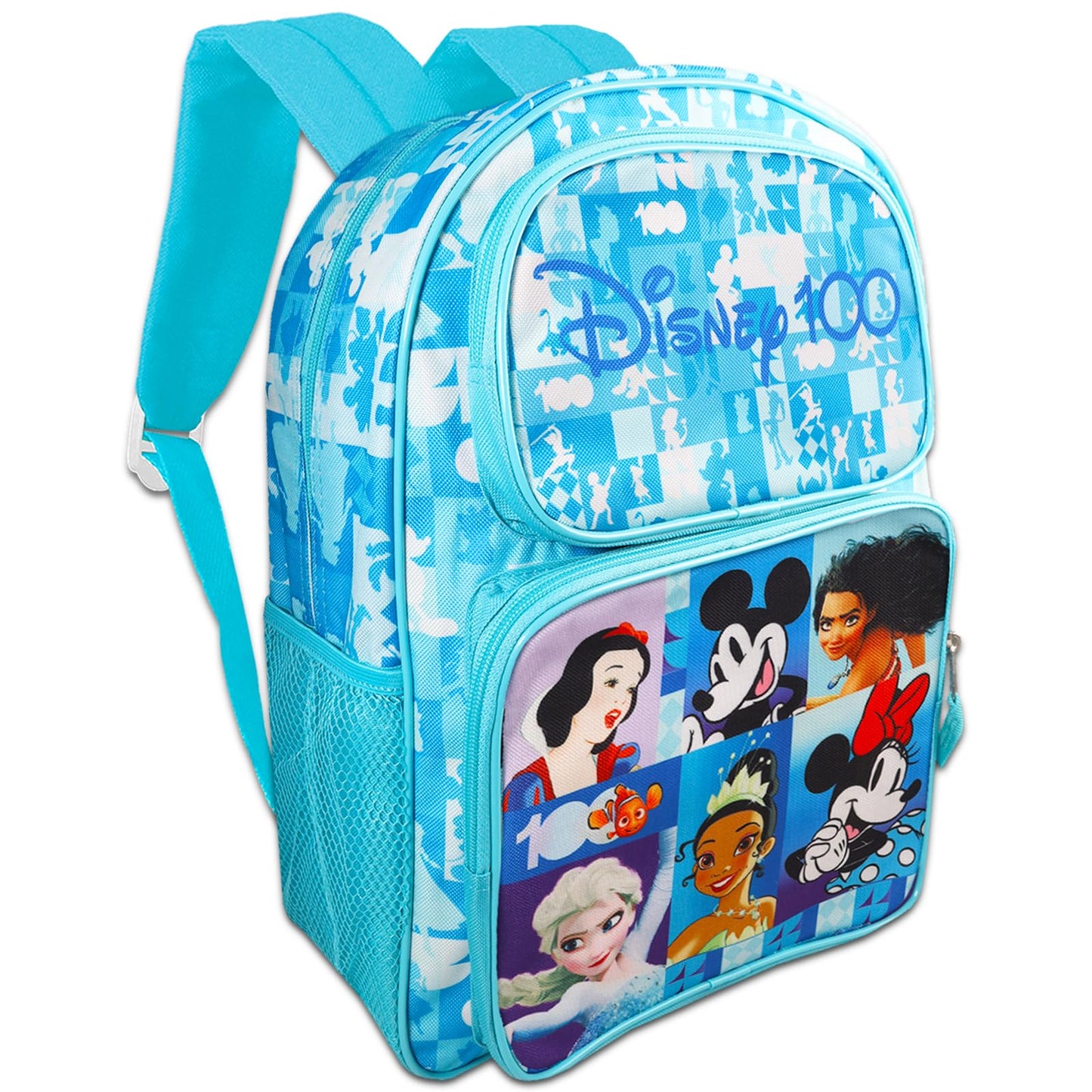 Disney Princess Backpack Set - 16" Bag with Moana, Mickey, Minnie, Frozen, Tiana, Snow White Plus Water Bottle, Stickers, More School Supplies Bundle