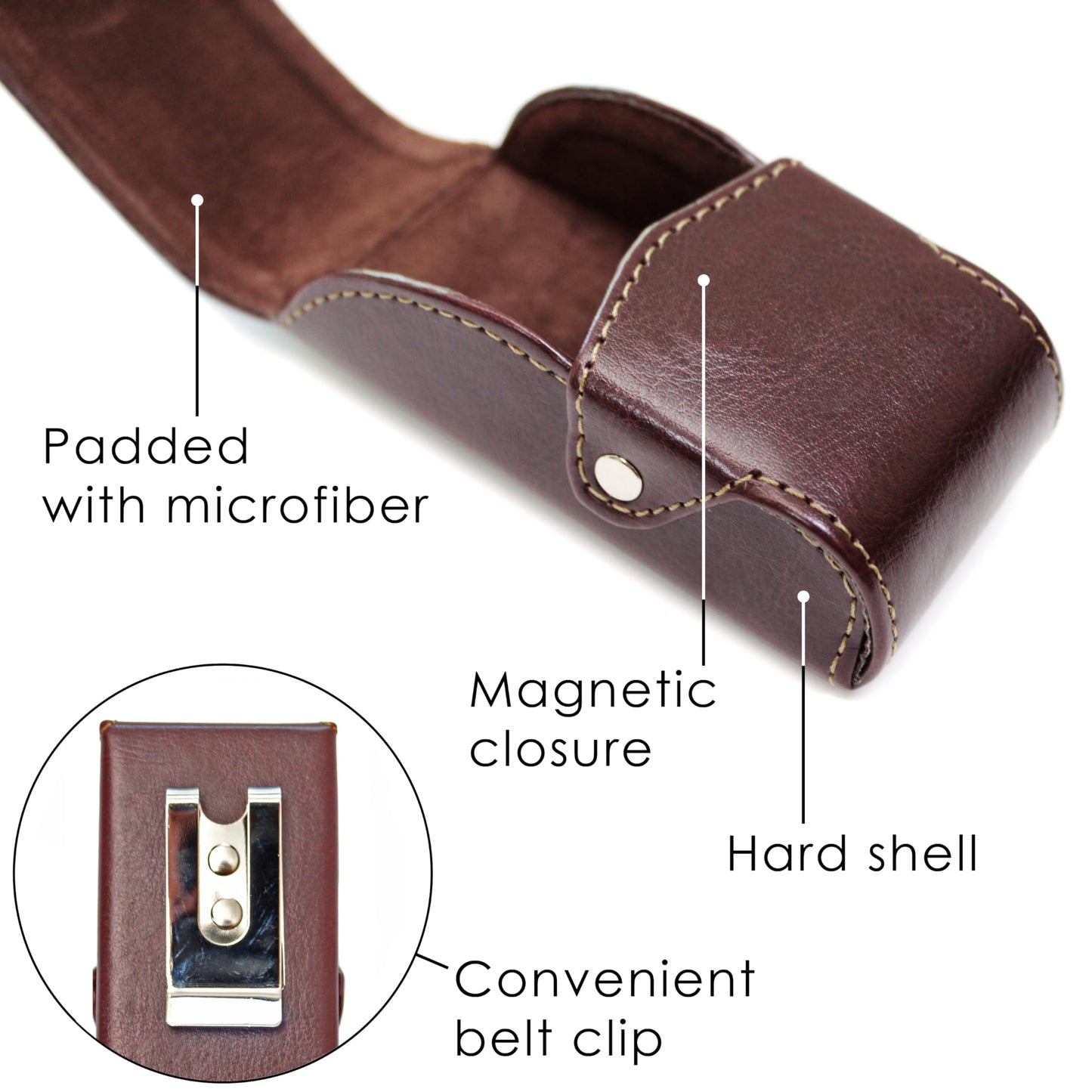 Orsus Folding Eyeglass Hard Case with Belt Clip, PU Leather 3.7 In Hard EDC Belt Clip Case Folding Sunglass Sheath M04BR