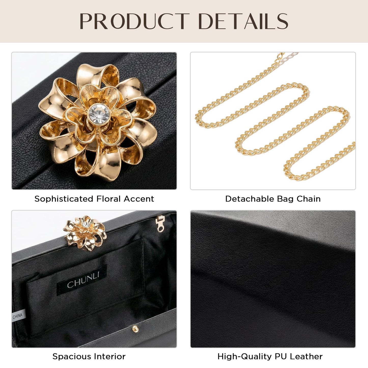 CHUNLI Clutch Purses for Women, Evening Bag Crossbody Bag with Chain, Clutch Bag Handbags for Formal Wedding Dressy Party