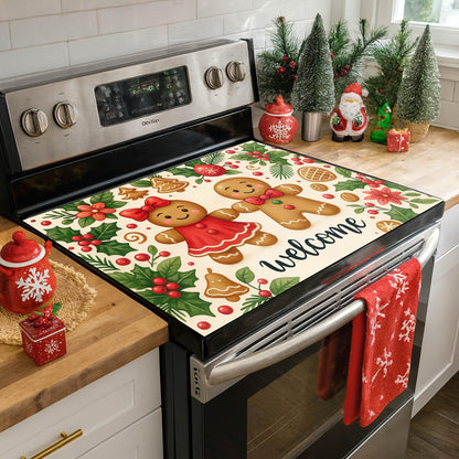 HOMETITUTE Stove Top Covers for Electric Glass Stove 28x20 Inches Christmas Gingerbread Couple Design Heat Resistant Cooktop Protector Cover Glass Stovetop Cover for Kitchen Countertops and Sinks
