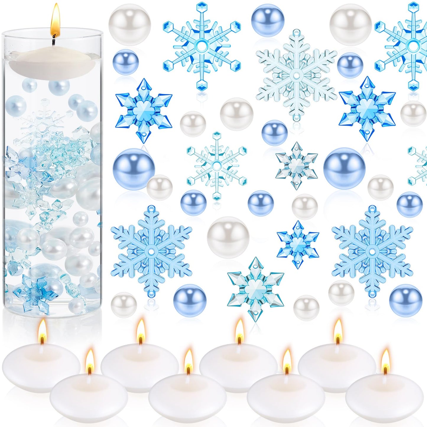124 Pcs Christmas Vase Filler Pearls for Vase Filler Christmas Table Decor Floating Candles Centerpiece with 8 Floating Candles for Table Party Festival Decor, Not Included Clear Beads (Beauty Style)