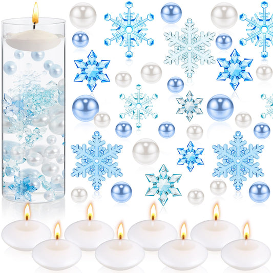 124 Pcs Christmas Vase Filler Pearls for Vase Filler Christmas Table Decor Floating Candles Centerpiece with 8 Floating Candles for Table Party Festival Decor, Not Included Clear Beads (Beauty Style)