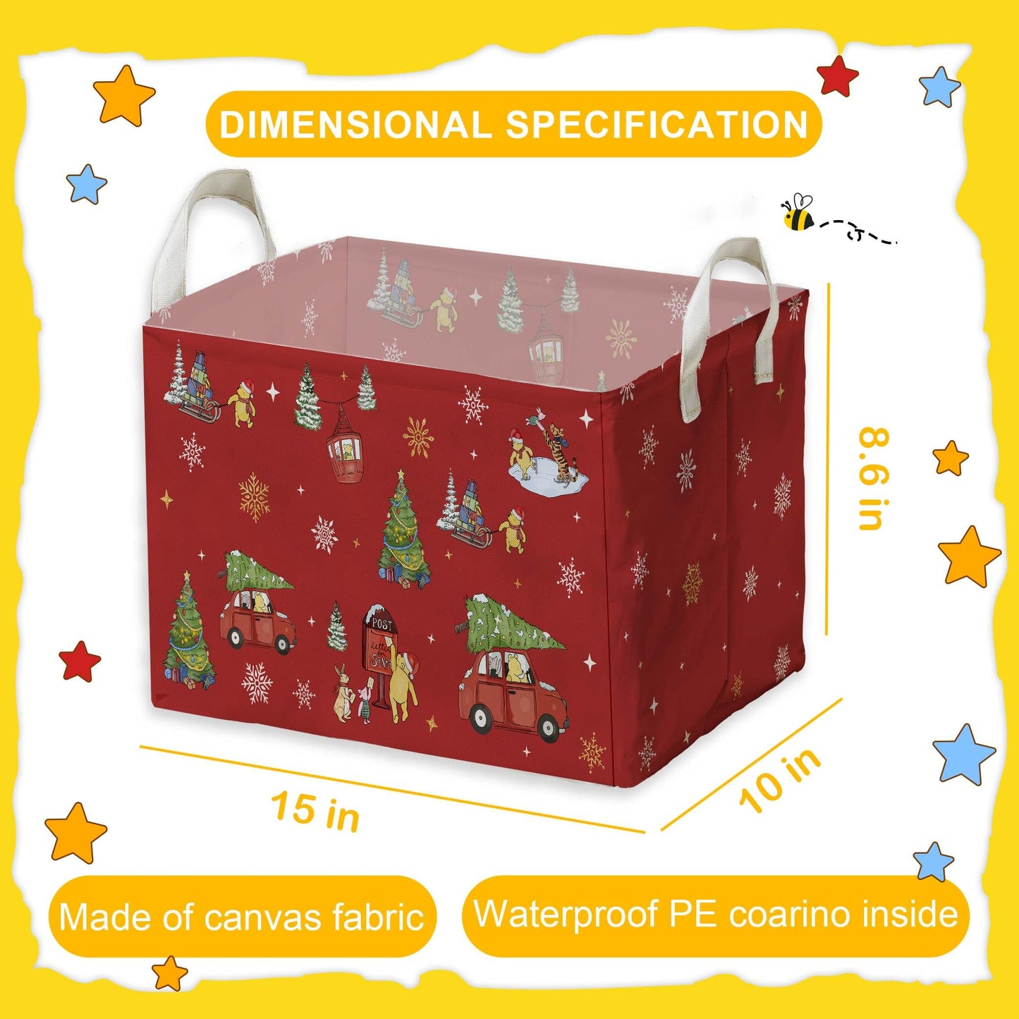 ZsaTuiy Winnie Theme Christmas Storage Basket,Hamper Winnie Baby Stuff Collapsible Storage Bin Laundry Hamper With A Waterproof PE Coating,Perfect Decoration for Baby Boy Girl Shower