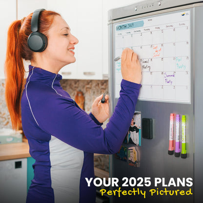 Monthly Magnetic Calendar for Refrigerator - 17x12” Dry Erase Fridge Calendar Magnet - Starts Monday, Organizes 2025 Schedules, Chores, Meals, More - Whiteboard with 4 Markers & Eraser by Quick Canary
