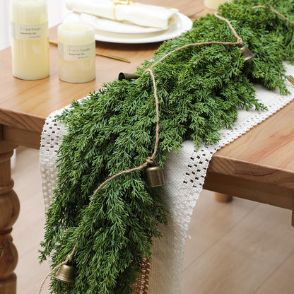 Giegxin 6 ft Christmas Decoration Cedar Garland with Cowbells for Mantel Christmas Lifelike Touch Evergreen Artificial Rustic Garlands for Farmhouse Home Table Centerpieces Fireplace Winter Xmas Decor