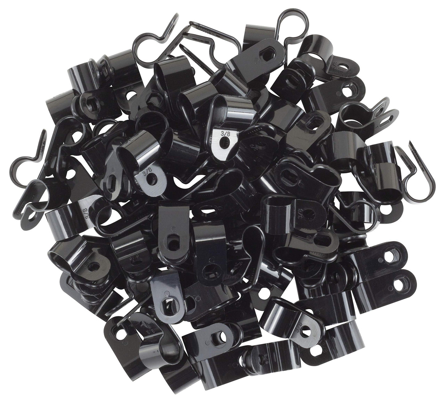 GTSE Black Nylon Plastic Cable Clamps, 3/8" Screw Mounts for Cable, Rope, Tube Management, 100 Pack