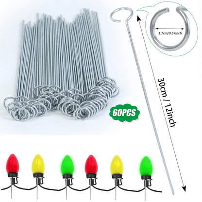 WBCBEC 60Pcs 12 Inch Metal Christmas Light Stakes Christmas Yard Lights Stakes Metal Light Stakes for Christmas Lights Yard Lawn Light Stakes for C7 and C9 Ground Stakes for Christmas Lights