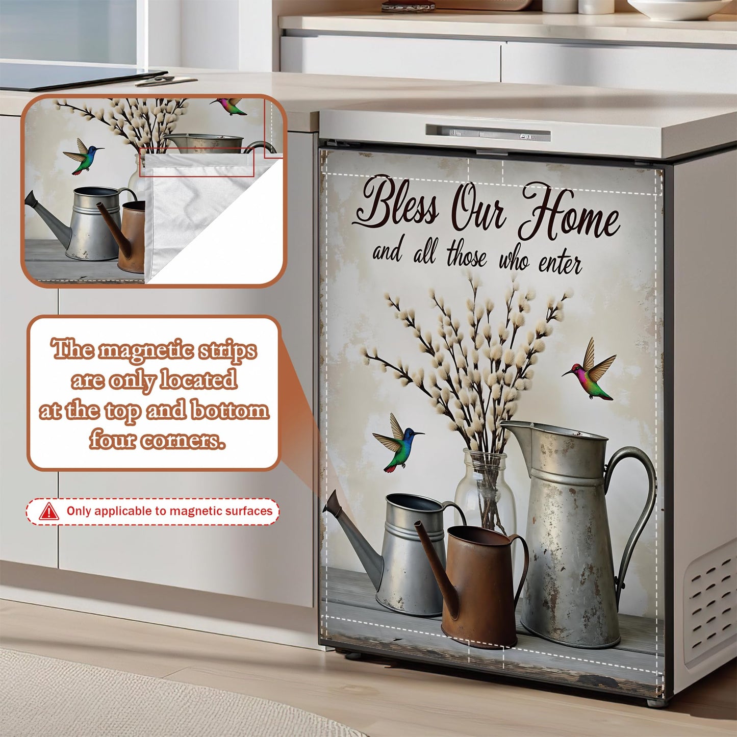 Bless Our Home Dishwasher Cover Panel Magnetic,Farmhouse Rustic Floral Dishwasher Magnet Decorative Cover for Refrigerator Kitchen Home Decor Reusable Waterproof 23x26 Inch