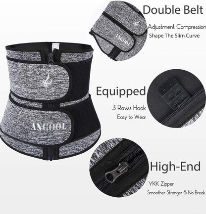 ANGO Sweat Waist Trainer Corset for Women - YKK Zipper Body Shaper Cincher for Weight Loss | Adjustable Fit