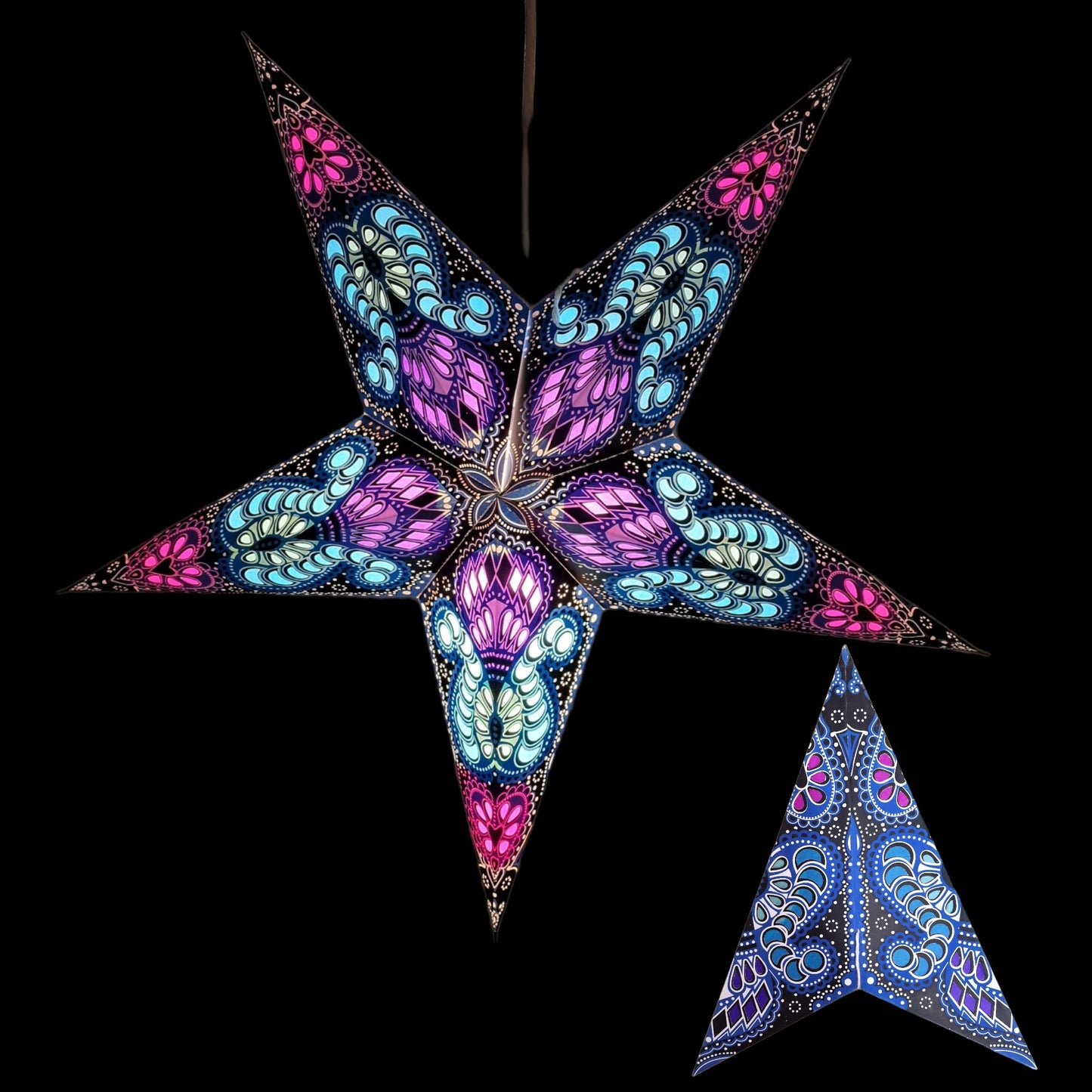 Yepsio Paper Star Lantern Lampshade, 60 cm, Hanging Decorations for Christmas, Wedding, Home, Party (Royal Blue Black Multi)
