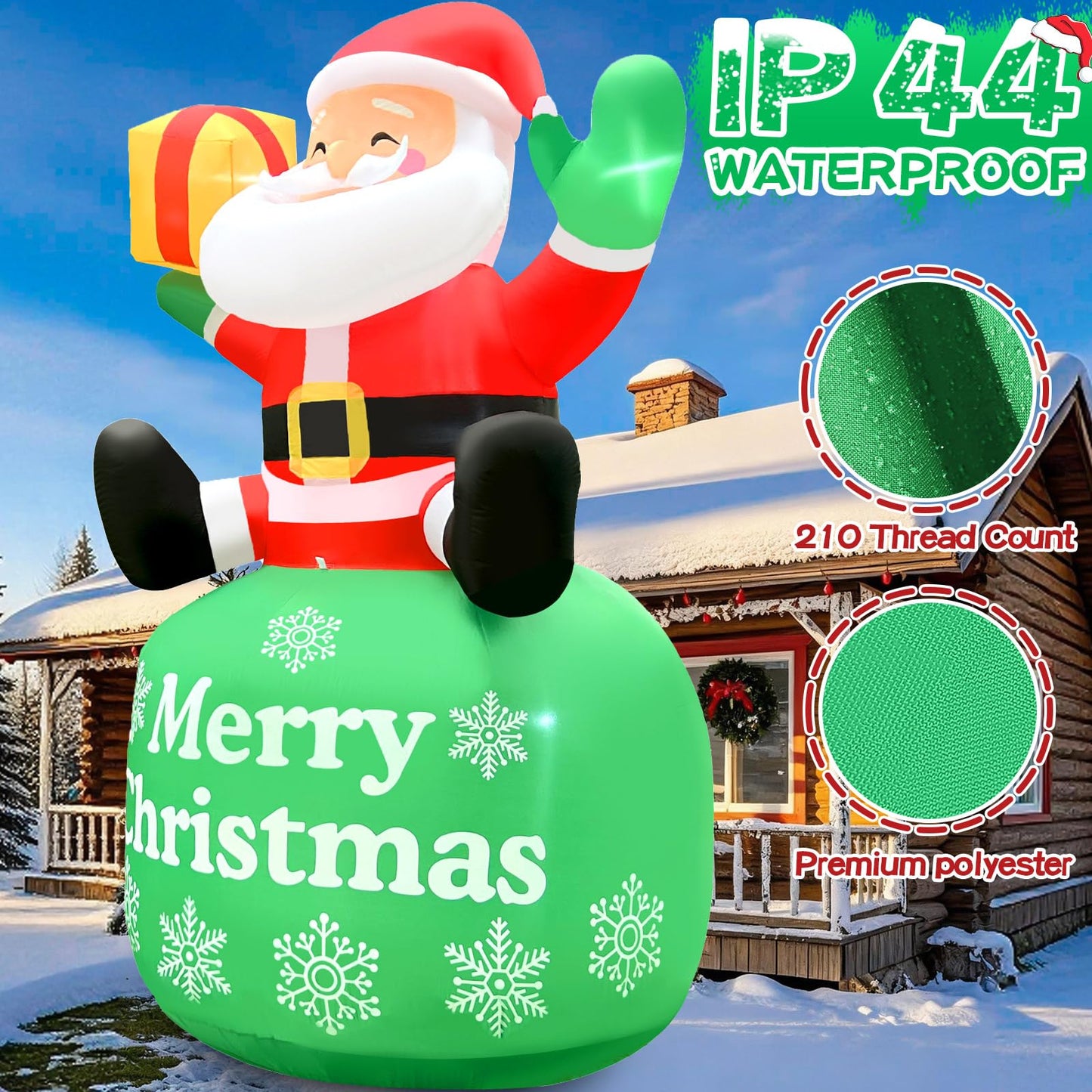 GIGLIM 8FT Christmas Inflatable Santa 8FT Sitting Santa Claus Christmas Inflatables Outdoor Decorations Xmas Santa Blow Up Yard Decor with Built-in 5 LEDs for Yard Garden Lawn(with Storage Bag)