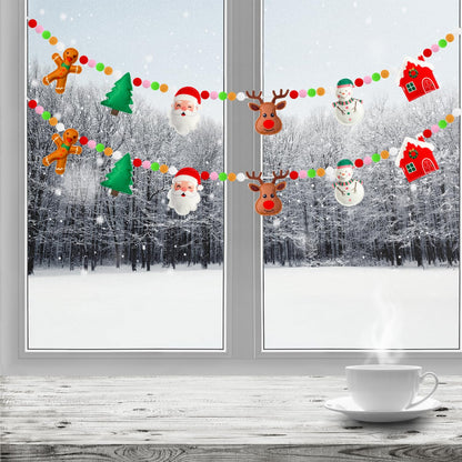 Doumeny 3D Christmas Felt Ball Garland Xmas Gingerbread Man House Garland Bunting Christmas Tree Felt Bunting Banner Santa Claus Snowman Elk Hanging Banner Winter Party Flag for Home Mantel Wall Decor